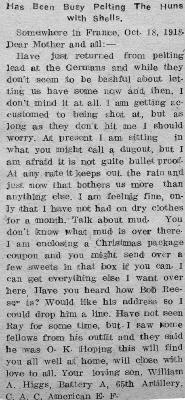 William A. Higgs letter, October 18, 1918