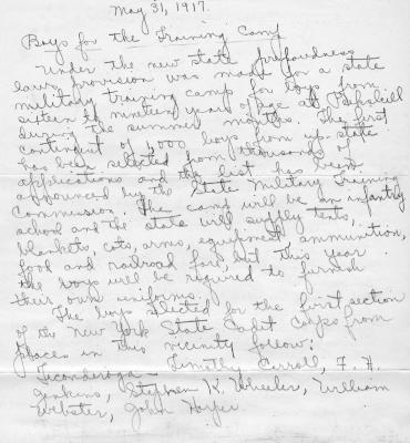 Peekskill Training Camp Letter