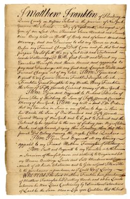 Probated will of Matthew Franklin, 1780