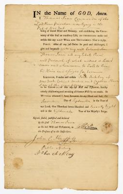 Probated will of Thomas Jann, 1780