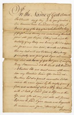 Probated will of David Gregg, 1780