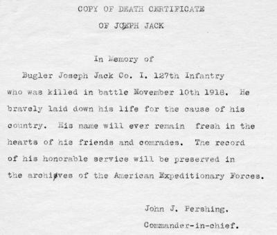 Copy of Death Certificate of Joseph Jack