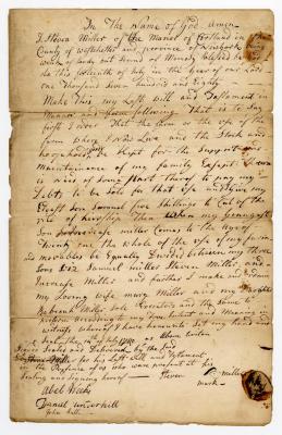 Probated will of Stephen Miller, 1780