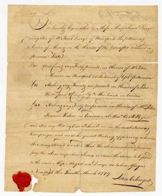 Probated will of John C. Senger, 1780