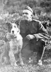 Soldier George Button with his dog