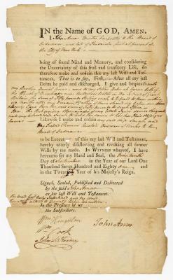 Probated will of John Amar, 1781