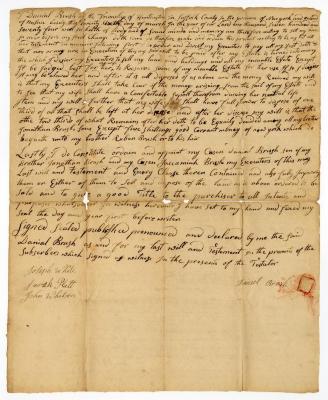 Probated will of Daniel Brush, 1781