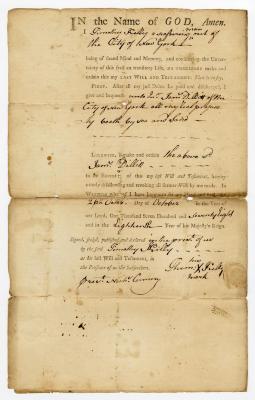 Probated will of Timothy Kelly, 1781