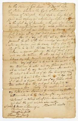 Probated will of Daniel Lake, 1781