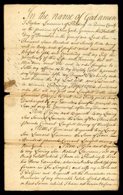 Probated will of Stephen Lawrence, 1781