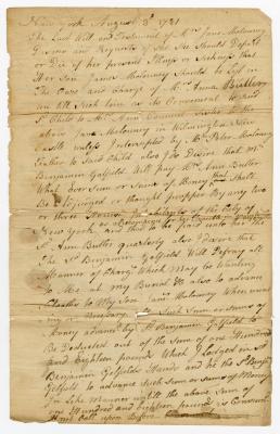 Probated will of Jane Moloney, 1781
