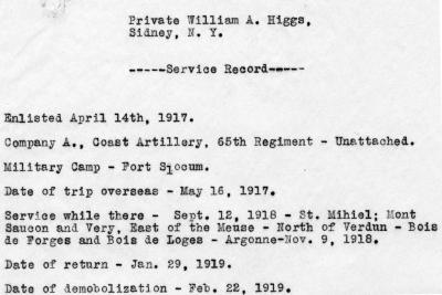 William A. Higgs Service Record