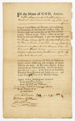 Probated will of John Schaw, 1781