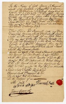 Probated will of Hannah Smith, 1781