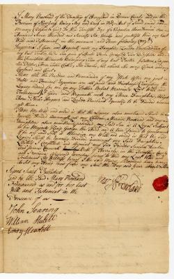 Probated will of Mary Rowland, 1781