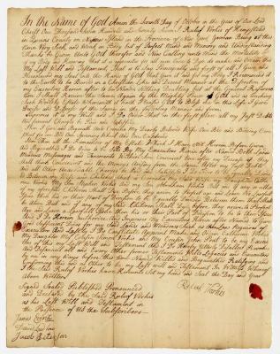 Probated will of Rulif Vorhis, 1781