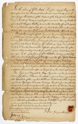 Probated will of George Wedderhane, 1781