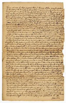 Probated will of Thomas Allen, 1782
