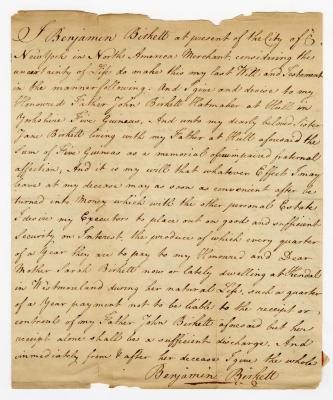 Probated will of Benjamin Birkett, 1782