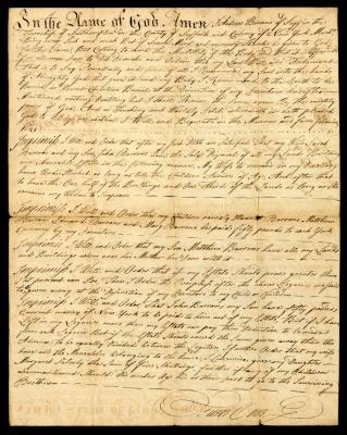 Probated will of Andrew Barrons, 1782