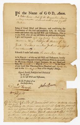 Probated will of John Burn, 1782