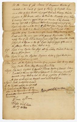 Probated will of Benjamin Horton, 1782