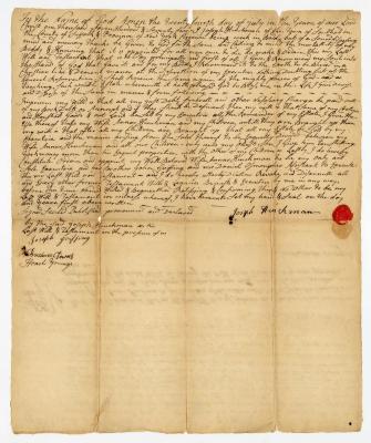 Probated will of Joseph Hinchman, 1782