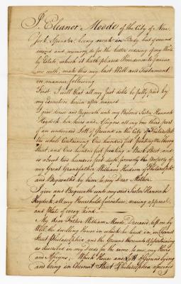 Probated will of Eleanor Moode, 1782