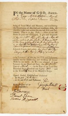 Probated will of George Mitchell, 1782