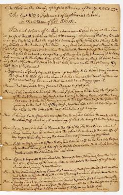 Probated will of Daniel Osborne, 1782