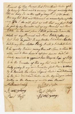 Probated will of Whitehead Saxton, 1782