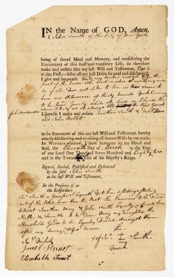 Probated will of John Smith, 1782