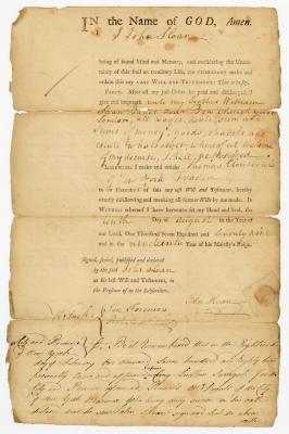 Probated will of John Sloan, 1782