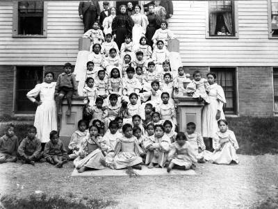 Thomas Indian School Photograph, Exterior View: Class Portrait on Staircase