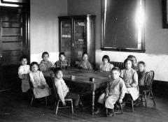 Thomas Indian School Photograph. Group Picture of Kindergarten Class - Interior view.