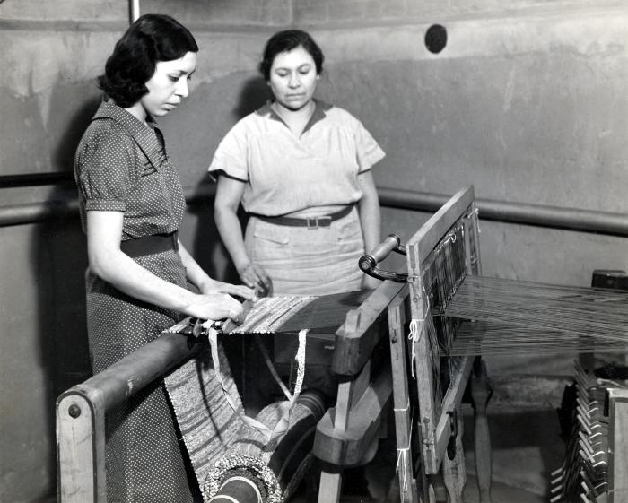 Thomas Indian School Photograph, Two Women at a Loom