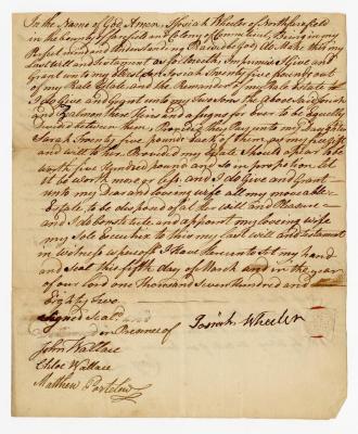 Probated will of Josiah Wheeler, 1782