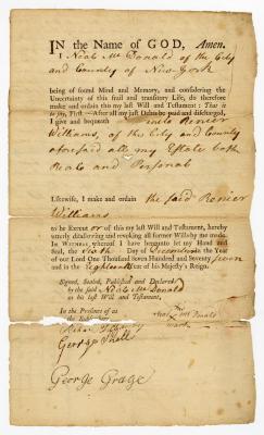 Probated will of Neil McDonald, 1779