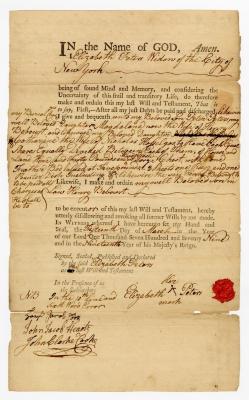 Probated will of Elizabeth Peters, 1779