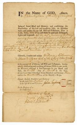 Probated will of John Ingham, 1779