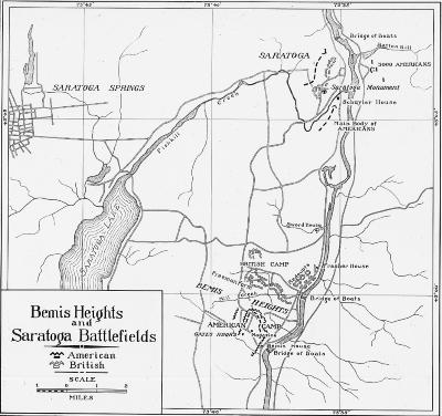 American Revolution. Map of the Battle of Bemis Heights in Saratoga.