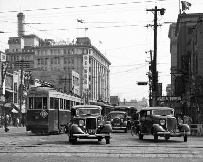 The Ginza; Department Stores, Trolley Cars, Automobiles. Tokyo, Japan