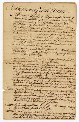 Probated will of Thomas Wilde, 1779