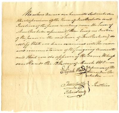 Payments for children born to enslaved persons in New Rochelle, March 21, 1805