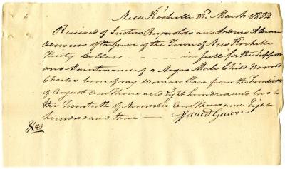 Payment for child named Charles born to enslaved persons in New Rochelle, March 23, 1803