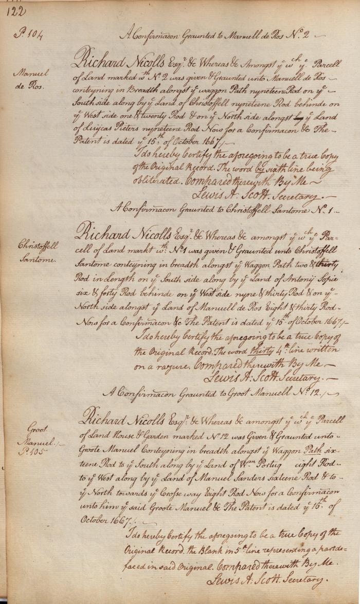 Confirmation of letters patents issued to Manuel de Ros, Cristoffell Santome, and Groot Manuel