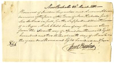 Payments for child named George born to enslaved persons in New Rochelle, March 23, 1803