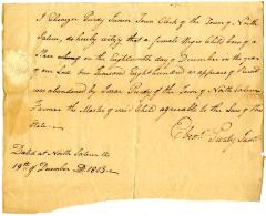 Certification of birth and abandonment of a child born to enslaved persons in North Salem, December 19, 1803