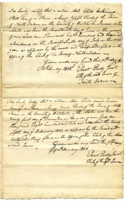 Payment for children born to enslaved persons in North Salem, February 15, 1806