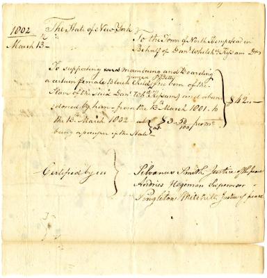 Payment for children born to enslaved persons in North Hempstead, October 2, 1802